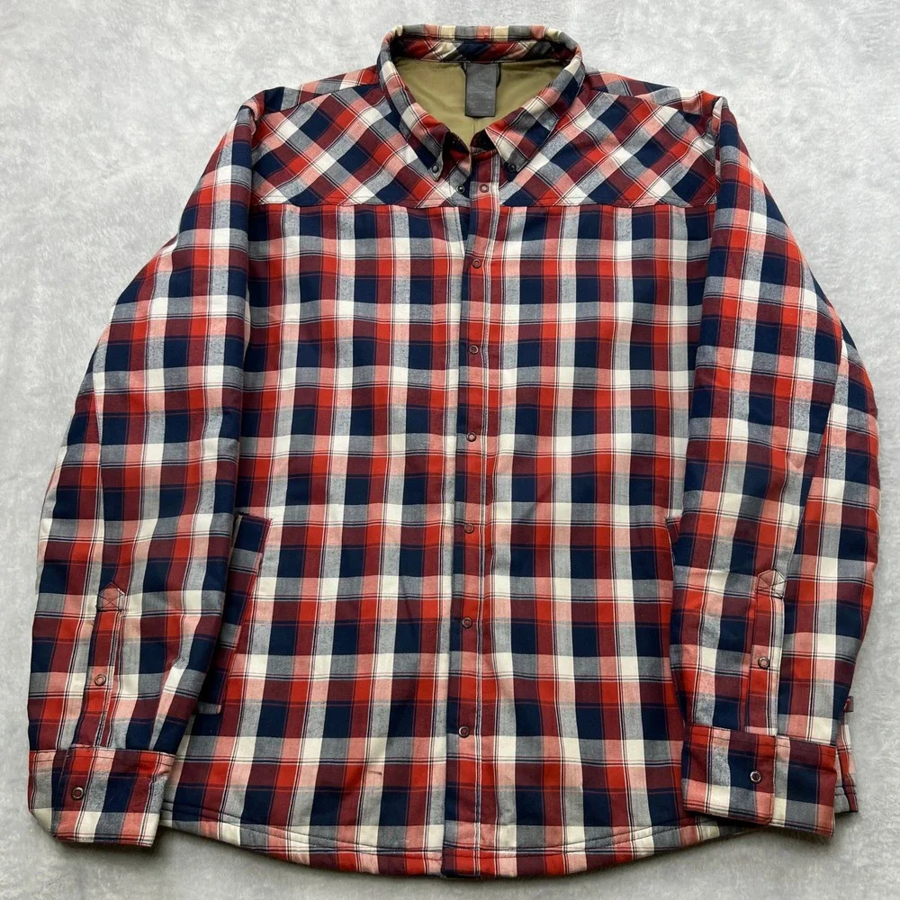Adidas Insulated Plaid Jacket XL Red Navy Hiking Quilted Shacket F95730 Deebo - Picture 1 of 10